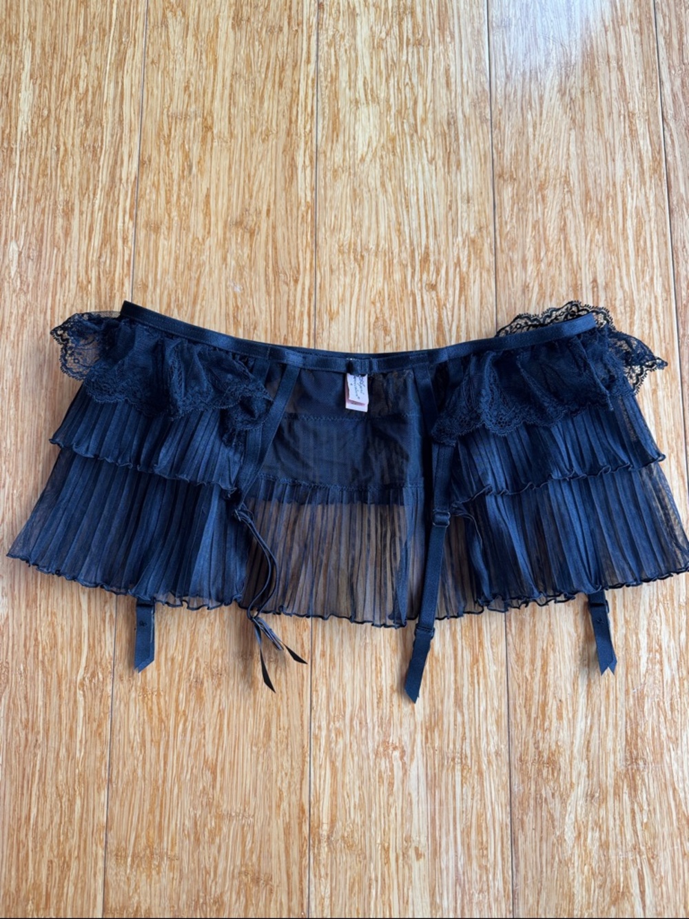 Agent Provocateur Black Sheer Pleated Garter Skirt